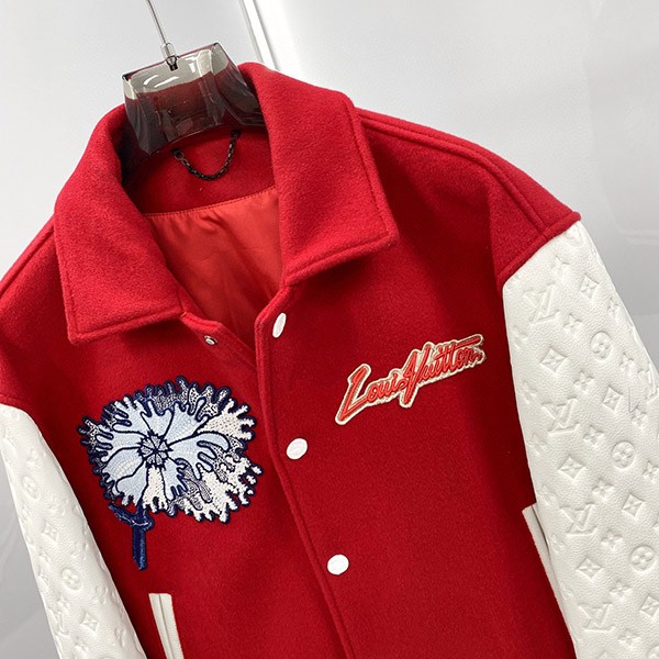 追跡付LV × YK 草間彌生 コラボ ヴァーシティー ジャケット 赤 偽物 1AB8I1
